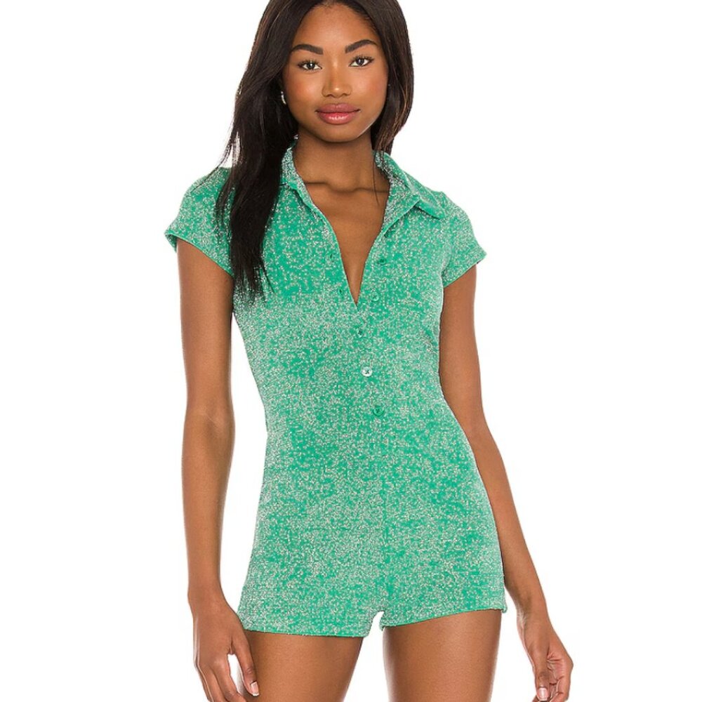 Frankie's Bikinis Rose Terry Lurex Romper - Green Size XS NWT